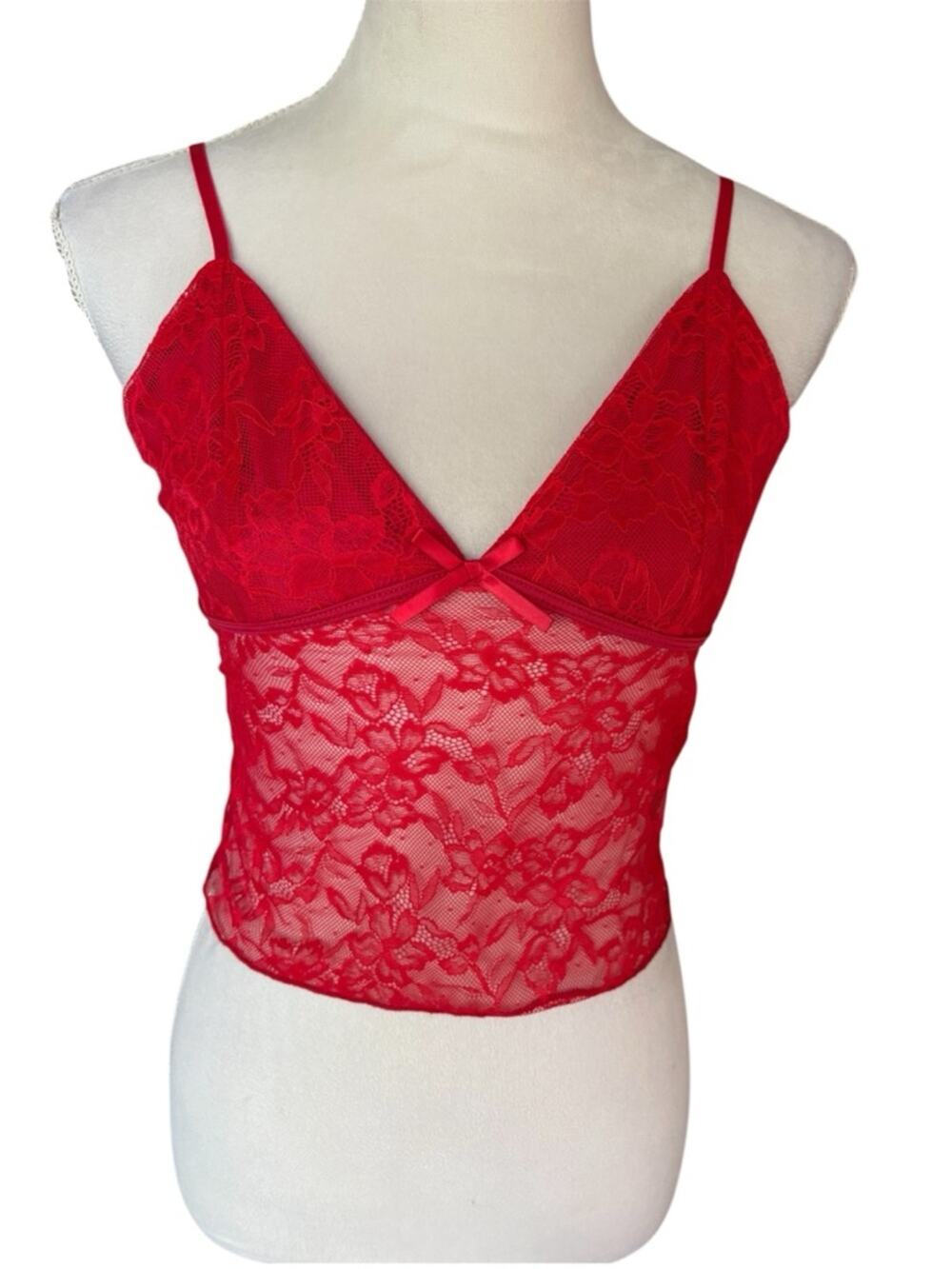 Red lace cami Whimsygoth Rave top with adjustable straps and a V-neckline